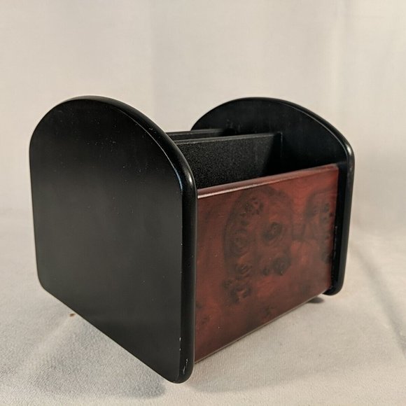 Wooden Remote Control Holder Spinning Rotating Brown Black Caddie Desk Organiser - Picture 5 of 15